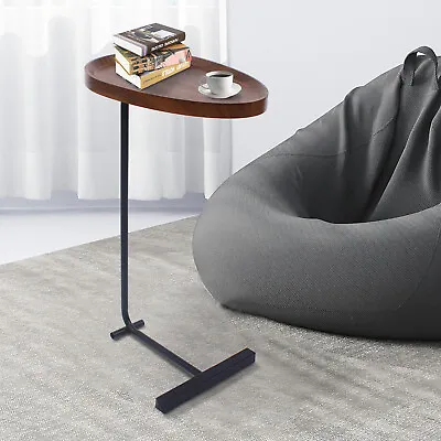 C-shaped Design Metal + Walnut End Table Waterproof Desktop Black Coffee Table • $51.30