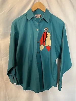Vintage Martha Josey H Bar C Ladies Western Shirt Ranchwear Turquoise Sz 8/32 • $20