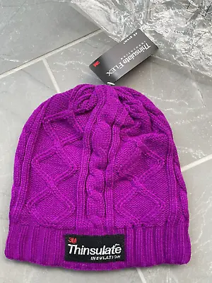 NEW In Pkg 3M Thinsulate Beanie Purple Fleece Lined Cable Knit Winter Cap Hat • $6.95