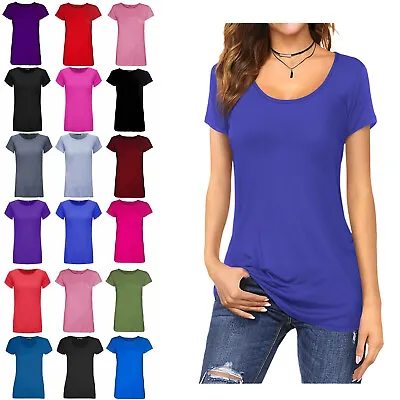 £6.99 • Buy Womens Cap Short Sleeve Round Scoop Neck Plain T-shirt Fitted Tee Top Uk 8-26