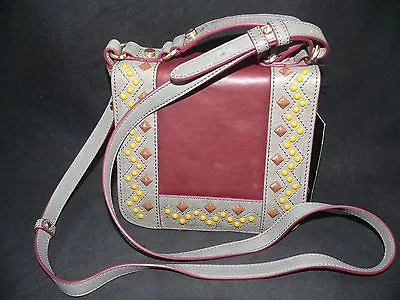 $29.99 • Buy Treesje Women's Hymn Cross-Body Purse Handbag Bag Burgundy Gray Beaded Leather