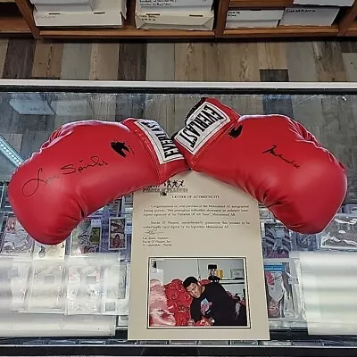 Muhammad Ali & Leon Spinks Signed Everlast Boxing Gloves Stacks Of Plaques COA • $1200
