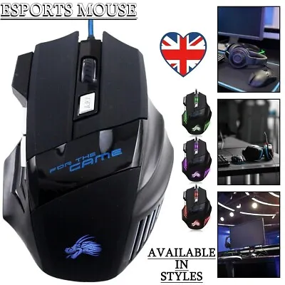 5500DPI LED Optical USB Wired Gaming Mouse 7 Buttons Gamer Computer Mice • £6.99