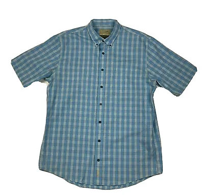 Cabelas Outfitter Series Blue Checkered Short Sleeve Button Down Mens L-Tall • $19.95
