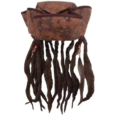 Caribbean Jack Sparrow Pirate Fancy Dress Hat With Dreadlocks Hair & Beads • £7.95
