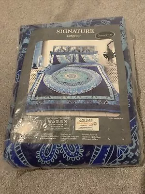 Duvet Cover Set Blue Paisley Mandala Geometric Abstract • £14.99