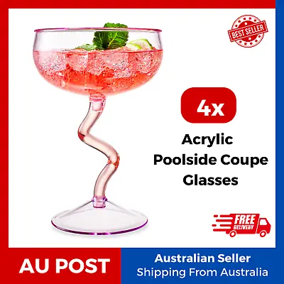 4x Poolside Champagne Saucer Espresso Martini Acrylic Cocktail Coupe Glass 250ml • $19.99