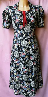 Vintage 1930s 1940s Dress With Hat Gatsby Swing Land Girl Lindy Hop S M 8 10 • £295