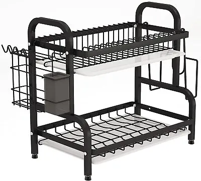 2-Tier Dish Drying RackKitchen Dish RackRust-Proof Dish Drainer Utensil Holder • $23.99