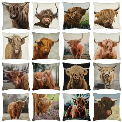 18  Highland Cow Yak Oxen Animal Pillow Case Western Wildlife Sofa Cushion Cover • £5.26