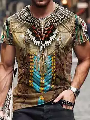 T Shirt Native American Indian Ethnic Aztec Fashion Tribal Brown Trendy Tee Soft • $18.86