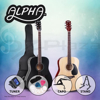 $124.95 • Buy Alpha 41” Inch Wooden Acoustic Guitar Classical Folk Full Size Dreadnought Capo