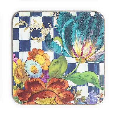 MacKenzie Childs ROYAL Flower Market BLUE Lapis Cork Back Coasters SET OF 4 *NEW • $35