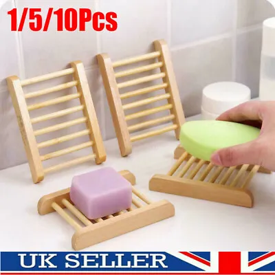 1/5/10PCS Natural Wooden Soap Tray Bathroom Kitchen Bamboo Holder Dish Box Rack • £3.46