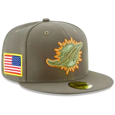 Miami Dolphins Salute To Service Veteran Military Fitted Camo Green Usa Flag Hat • $19.49