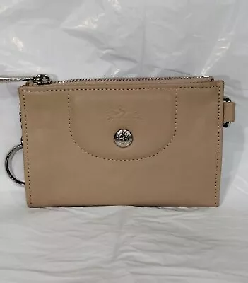 Longchamp Coin Purse Card Holder Key Ring Tan Leather • $55