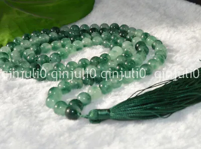 £8.39 • Buy 8mm Round Green Jade Tibet Buddhist 108 Prayer Beads Mala Necklace Meditation