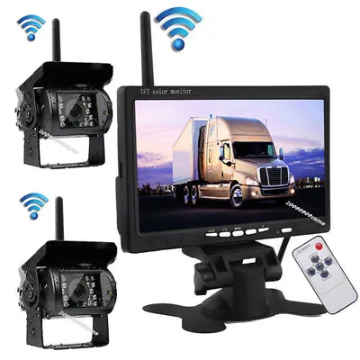 12-24V Wireless 7  LCD Monitor + 2x Vehicle Backup Camera For Trailer Truck TV • $119.99