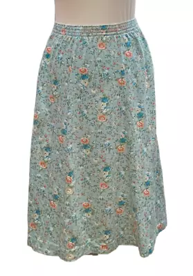 Laura Ashley Vintage Skirt 80s Green Label Green Ditsy Print Jersey Cotton UK S • £6.99