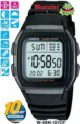 Casio Watch W-96h-1b W96h W-96h W-96 50-metres 12-month Warranty • $56.05