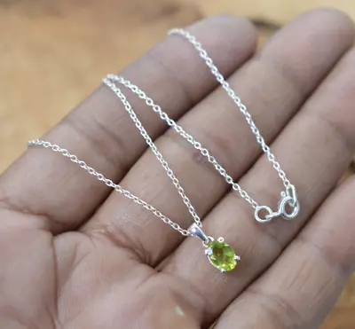 Cut Green Peridot 925 Solid Sterling Silver Gemstone Jewelry Chain Pendant • £19.99