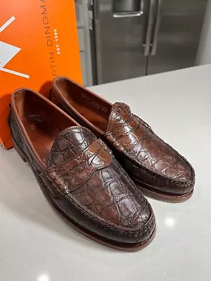 US 12 D MARTIN DINGMAN Chestnut Genuine American Alligator Penny Loafer USA • $475