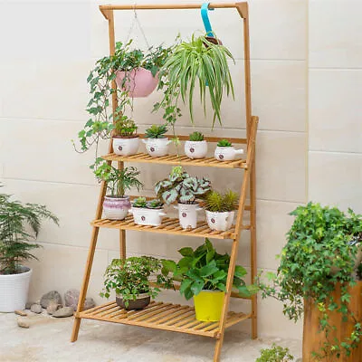 High Strength Bamboo Folding Plant Stand Pots Display Shelf Rack Indoor Outdoor • $30.90