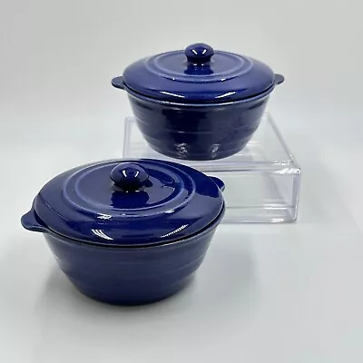 Pacific Pottery Hostess Ware #205 Covered Individual Bakers Cobalt Set Of 2 • $45
