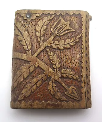 Vintage Large Hand Carved Wooden Rustic Floral Match Safe Vesta Case • $5.50