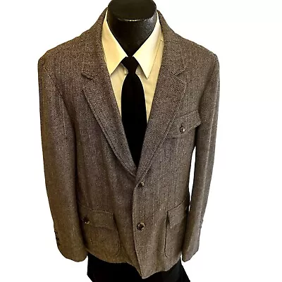 Heritage 1981 SAFARI Style Sport Coat HERRINGBONE Jacket UNSTRUCTURED Blazer • $79.99