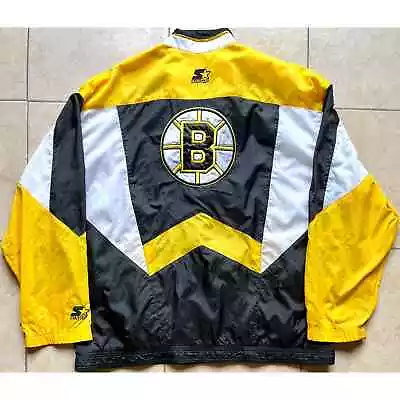 Boston Bruins 90s STARTER Windbreaker Color Block Jacket XL Black Gold NHL Vtg • $155