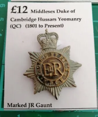 Middlesex Duke Of Cambridge Hussars Yeomanry (QC) Regimental Cap Badges • £12