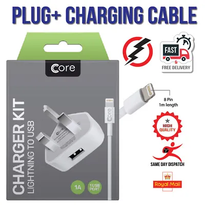 Core Genuine Charger Plug & USB Sync Cable For Apple IPhone X 8 7 6 5 Plus IPad • £2.90