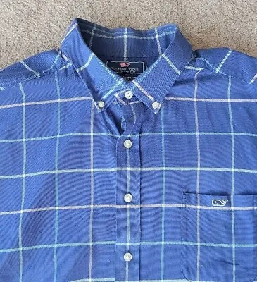 Vineyard Vines Mens 2XL Blue/White Plaid Harbor Shirt Button Up Vented Fishing • $30