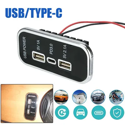 Car Charger Socket 3 Port PD Type C USB For Motorcycle Power Adapter Outlet • $10.49