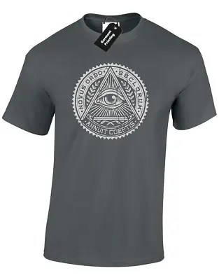 Vintage Illuminati Mens T Shirt Tee Pyramid Eye Conspiracy All Seeing Eye Top • £7.99