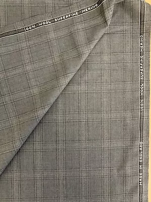 3.5 Metres Grey Check Plaid 100% Merino Wool Lightweight Summer Suit Fabric • $93.43