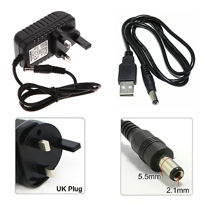 UK 3-Pin Plug 5V DC 1A/1000MA Power Supply Charger With DC 5V 5.5mmx2.1mm Cable • £2.69