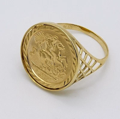 thumbnail image 2 of 925 Sterling Silver Saint George Sovereign Coin Ring – Brand New, M To Z Sizes, Made In UK 2 of 5