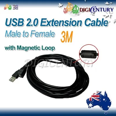 $5.99 • Buy Black USB 2.0 A Female To A Male Extension Cable Cord With Magnetic Loop 3M