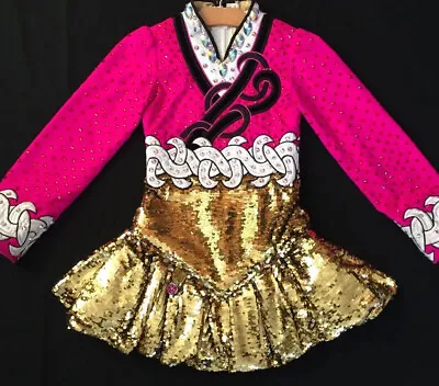 Brilliant Cerise Pink And Gold Irish Dance Solo Dress By Celtic Star U8-10 • $169
