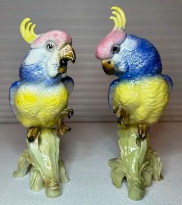 Vintage Pair Of Cockatoos On Corn - PARROTS -Ceramic Hand Painted  Ball Brothers • $155