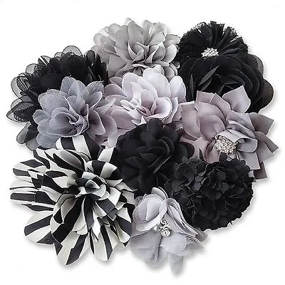 £1.09 • Buy BLACK GREY Fabric Flowers CRAFT Glue/Sew On Embellishment Applique Garment Hair