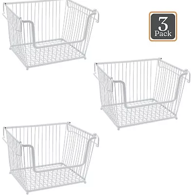 3-Pk Farmhouse Wire Metal Basket Bin - Stackable Storage For Home Kitchen Pantry • $40.99