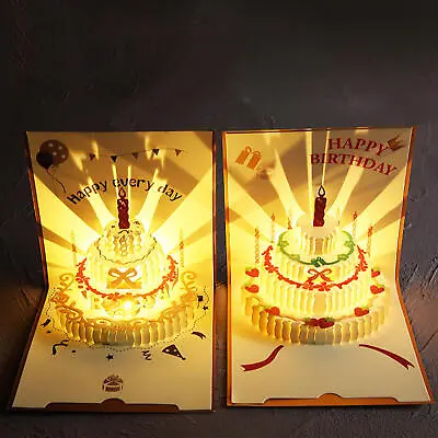 Happy Birthday 3D Card Music Light Greeting Card With Pop Up Birthday Cake • £7.79
