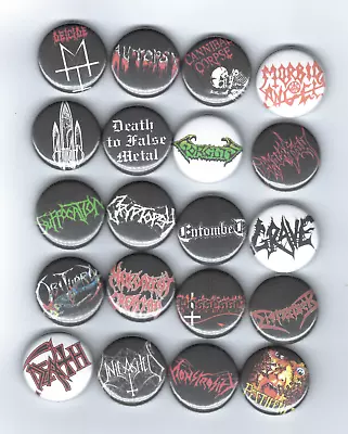 Death Metal Band Logo Buttons - Set Of 20 1-Inch Pins - Hardcore Collectibles • $14.99