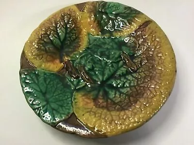 Antique Majolica Overlapping Begonia Leaves Footed Compote C.1800's • $125