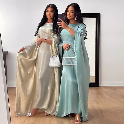 Dubai Abaya Kaftan Muslim Women Maxi Dress Farasha Robe Islamic Batwing Sleeve • $32.14