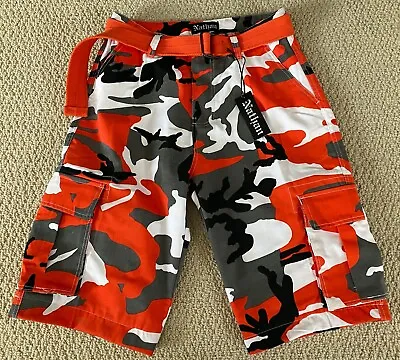 NWT Men's Nathan Orange Gray Camouflage Camo Belted Cargo Pocket Shorts ALL SIZE • $21.99