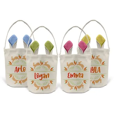 Personalised Easter Egg Hunt Tote Basket Bucket Bunny Ears Rabbit Gift Kids  • £9.99